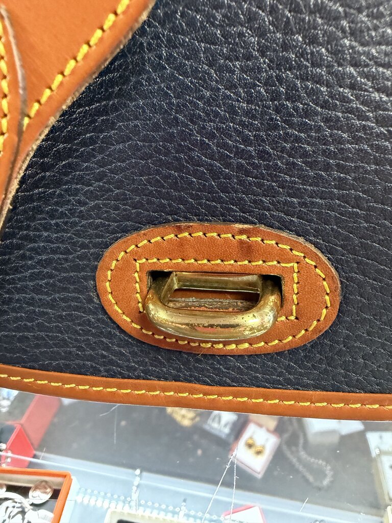Dooney & Bourke Vintage Navy Blue and Tan Leather Equestrian USA Crossbody Bag