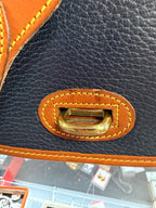 Dooney & Bourke Vintage Navy Blue and Tan Leather Equestrian USA Crossbody Bag