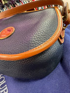 Dooney & Bourke Vintage Navy Blue and Tan Leather Equestrian USA Crossbody Bag