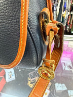 Dooney & Bourke Vintage Navy Blue and Tan Leather Equestrian USA Crossbody Bag