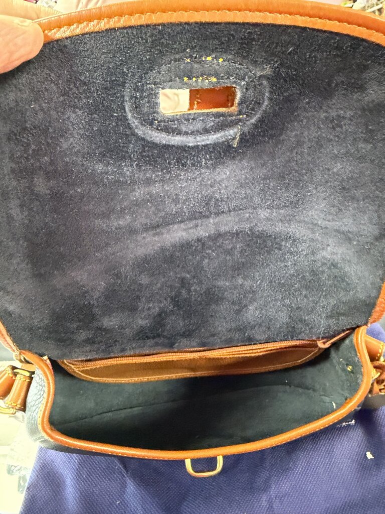Dooney & Bourke Vintage Navy Blue and Tan Leather Equestrian USA Crossbody Bag