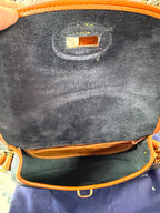 Dooney & Bourke Vintage Navy Blue and Tan Leather Equestrian USA Crossbody Bag
