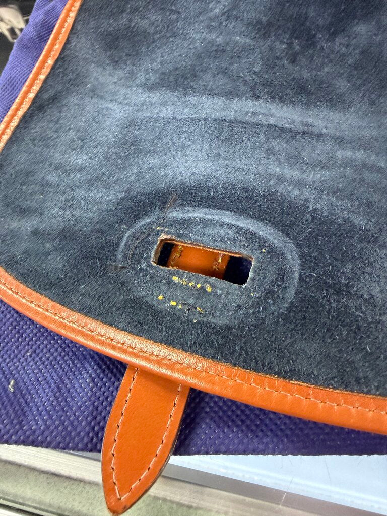 Dooney & Bourke Vintage Navy Blue and Tan Leather Equestrian USA Crossbody Bag