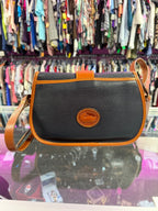 Dooney & Bourke Vintage Navy Blue and Tan Leather Equestrian USA Crossbody Bag