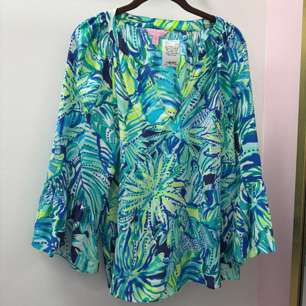 LG Lilly Pulitzer L/S Matilda Silk V Neck Palm Leaf Print