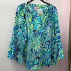 LG Lilly Pulitzer L/S Matilda Silk V Neck Palm Leaf Print