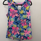 MD Lilly Pulitzer Essie Tank Top Capri Soleil Floral Print Smocked Neckline 3/4 BF