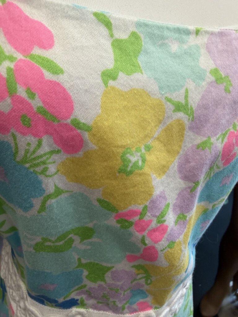 10 Lilly Pulitzer Serena Floral Print Square Neckline Embroidered w/ Delicate Sequin Waistband Dress As is