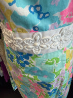 10 Lilly Pulitzer Serena Floral Print Square Neckline Embroidered w/ Delicate Sequin Waistband Dress As is