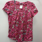 XS Lilly Pulitzer S/S Silk Paisley Blouse Pleated Scoop Neckline