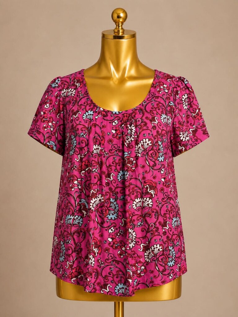 XS Lilly Pulitzer S/S Silk Paisley Blouse Pleated Scoop Neckline