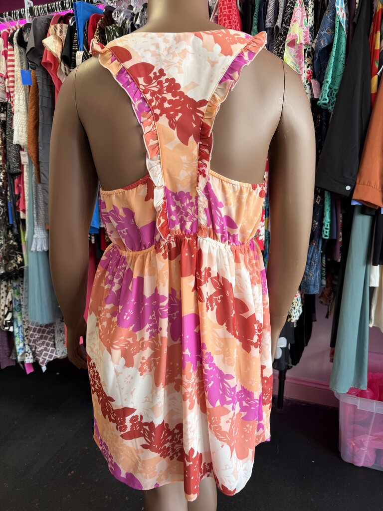 XL Ruffle Sleeve Floral Print M/C Dress