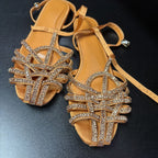 42/10 Rhinestone Ankle Strap Flat Sandal
