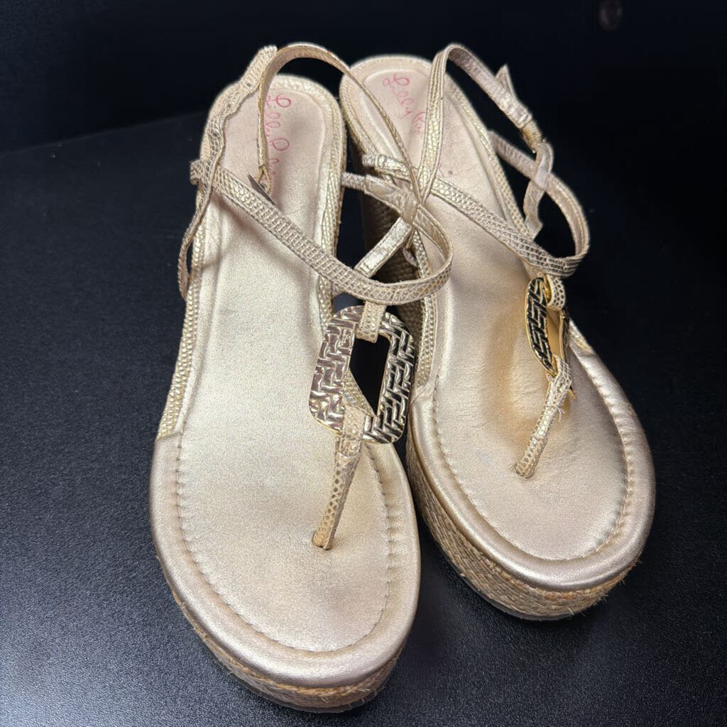 8.5 Lilly Pulitzer Metallic Thong Wedge Sandal Geometric Embellished Strap