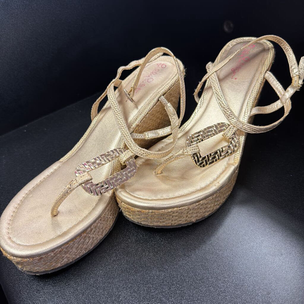 8.5 Lilly Pulitzer Metallic Thong Wedge Sandal Geometric Embellished Strap