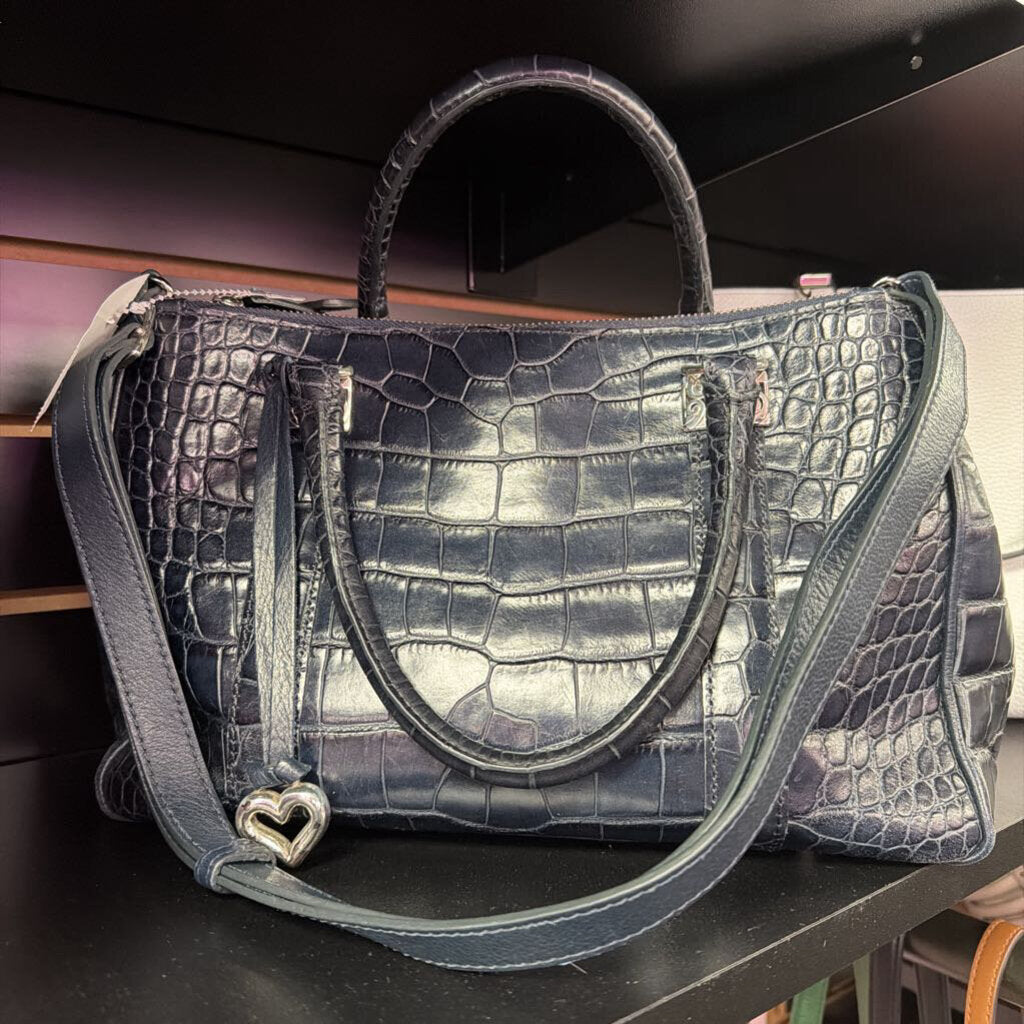 Brighton Monroe VTG Dark Navy Croco Tote Handbag