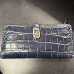 Brighton Monroe VTG Dark Navy Croco Bifold Wallet