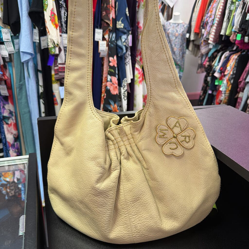 Marc Jacobs Cream Leather Hobo 4 petal Flower Appliqué