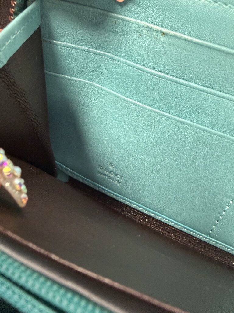 Gucci Wallet GG Microguccissima Monogram Along Top Edge Bit Darker Than Tiffany Blue