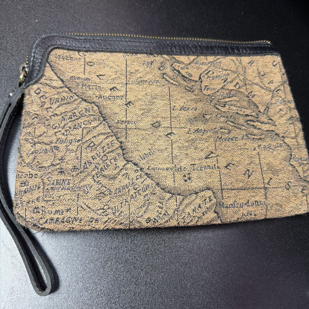 Patricia Nash Wristlet Cassini Cloth Leather Trim Signature Map Print