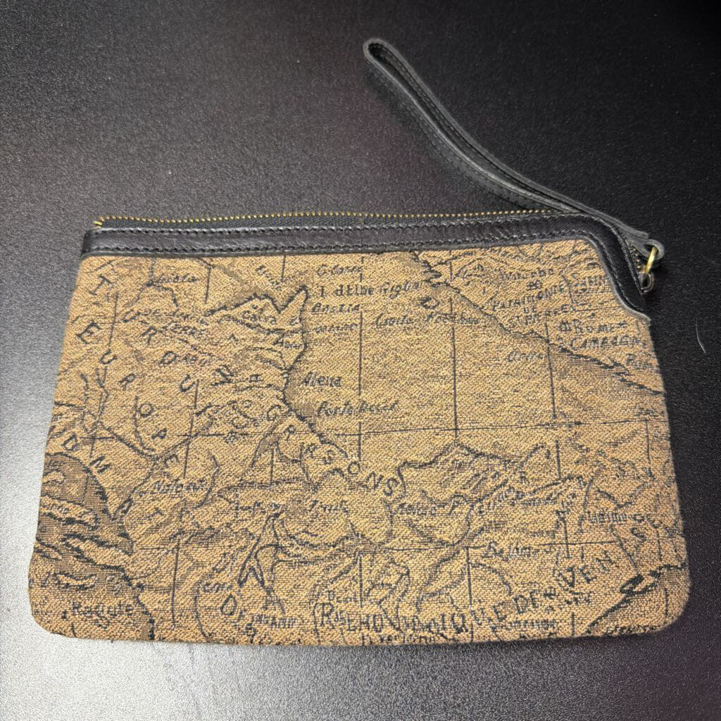 Patricia Nash Wristlet Cassini Cloth Leather Trim Signature Map Print