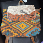 Myra Bag western Style Tooled Leather Convertible Animal hair