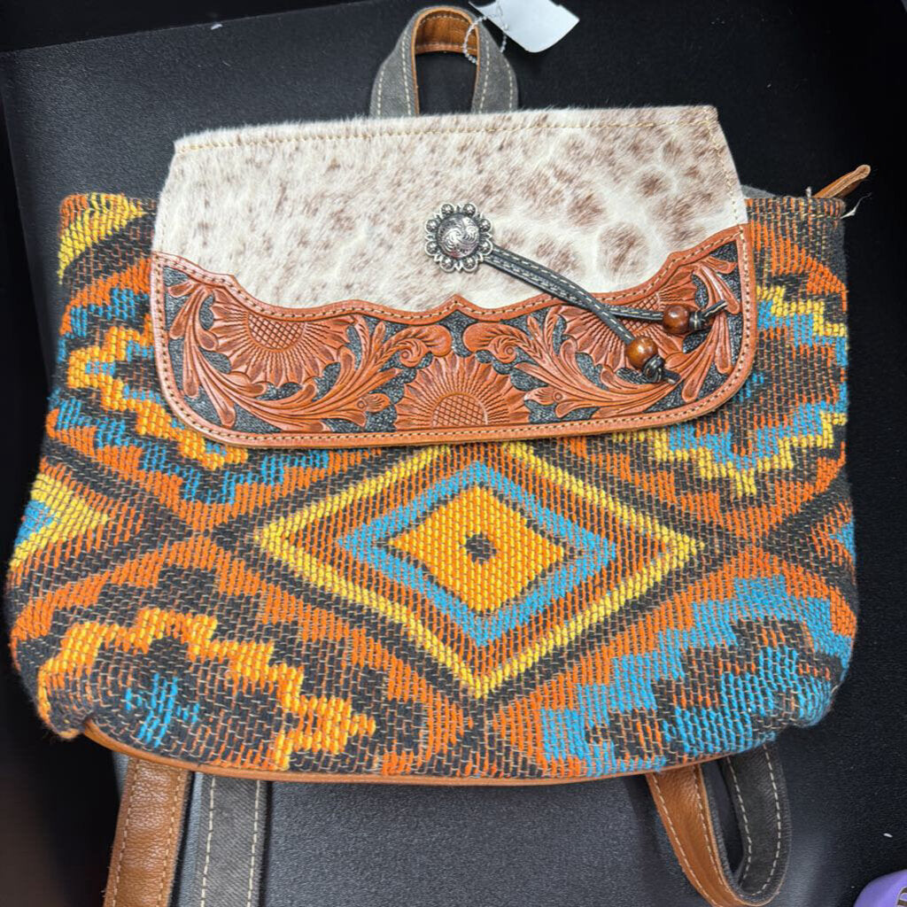 Myra Bag western Style Tooled Leather Convertible Animal hair