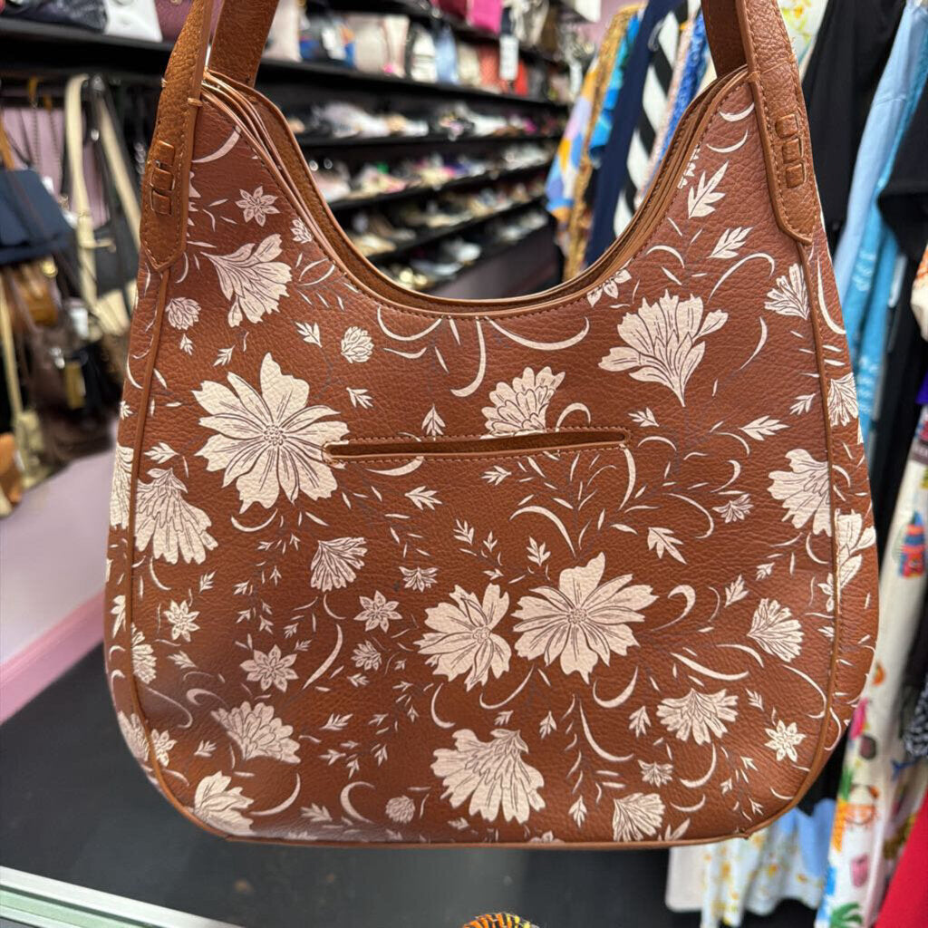 Style & Co. Faux Leather Floral Whipstitch Detail Hobo