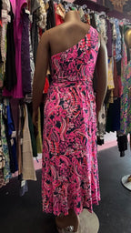 XL Lilly Pulitzer Monico One Shoulder Hi-Low Jersey Dress In Vibrant Pink Navy Floral