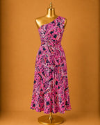 XL Lilly Pulitzer Monico One Shoulder Hi-Low Jersey Dress In Vibrant Pink Navy Floral