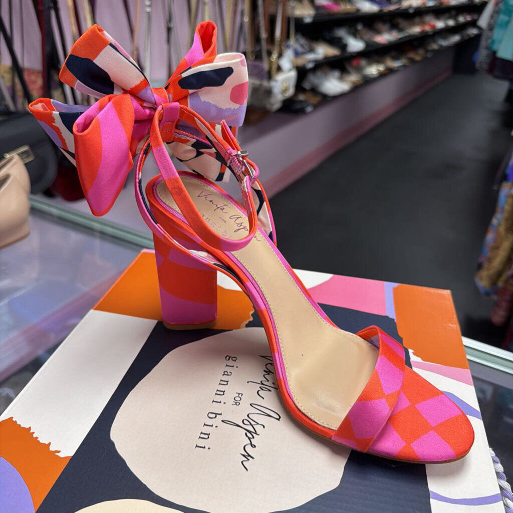 10 Gianni Bini X Venita NIB Aspen Amena Printed Bow Block Heel Satin