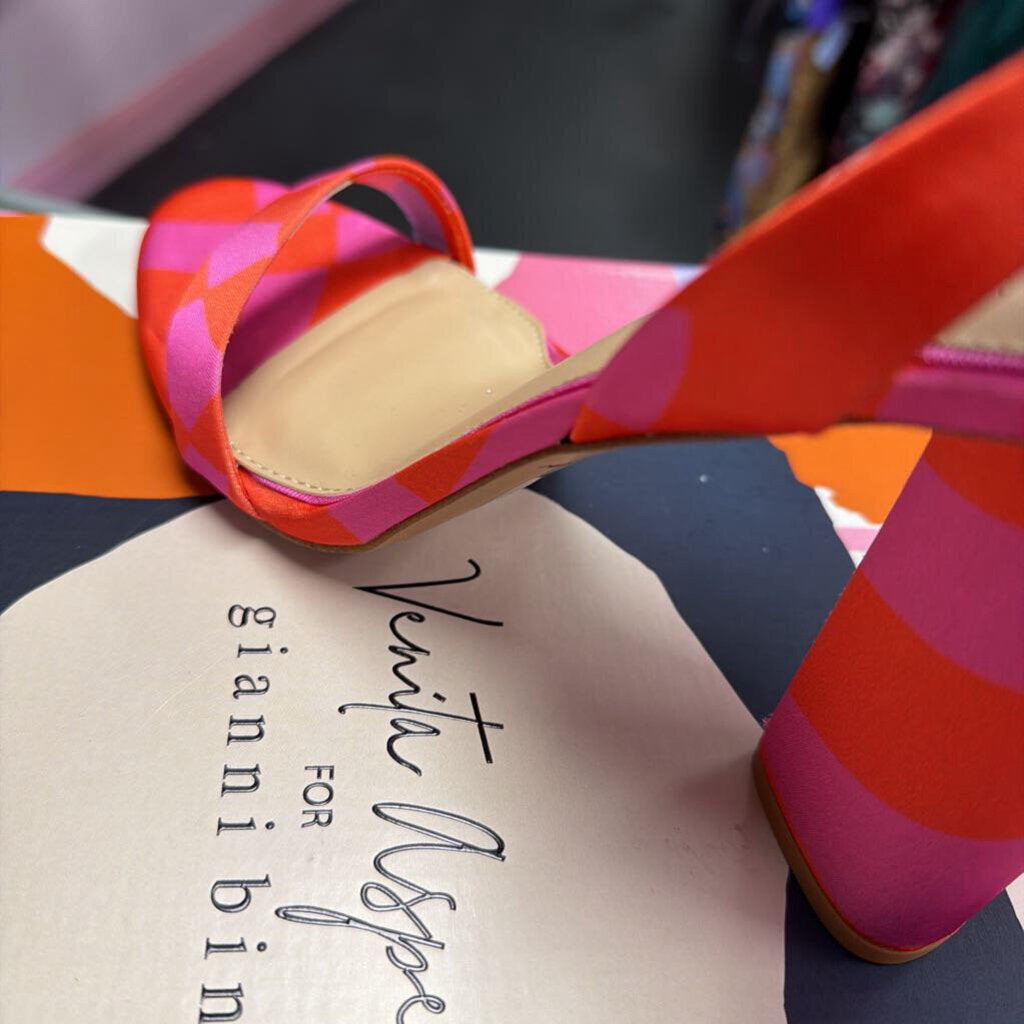 10 Gianni Bini X Venita NIB Aspen Amena Printed Bow Block Heel Satin