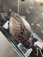 Vintage Premier Designs Silver tone Hammered Teardrop Pendant with Intricate Filigree Scroolwork