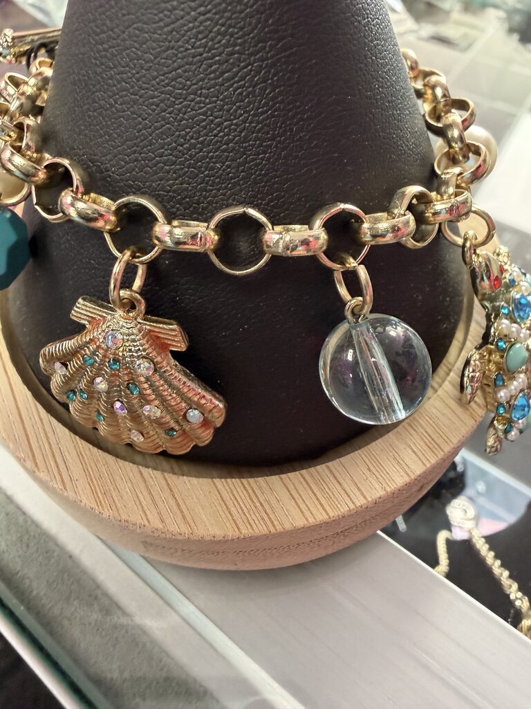 Betsey Johnson Ocean Themed Gold Tone Charm Bracelet
