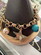 Betsey Johnson Ocean Themed Gold Tone Charm Bracelet