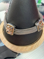 Silver & Gold Tone Multi Row Chain Bracelet with Square Zirconia Accents with Flip Top Closure