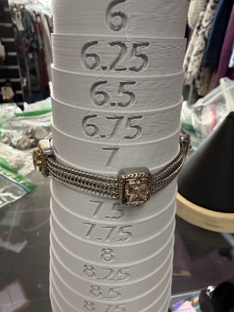 Silver & Gold Tone Multi Row Chain Bracelet with Square Zirconia Accents with Flip Top Closure