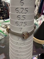Silver & Gold Tone Multi Row Chain Bracelet with Square Zirconia Accents with Flip Top Closure