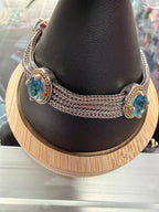 Silver & Gold Tone Multi Row Chain Bracelet With Fashion Topaz Gemstone