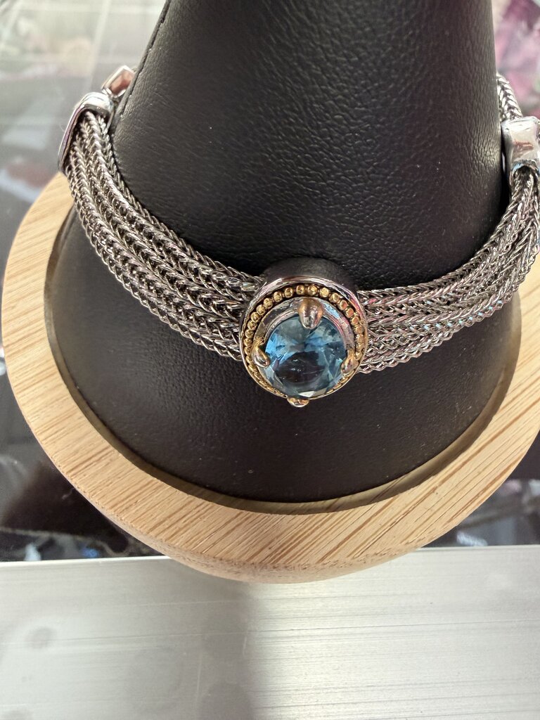 Silver & Gold Tone Multi Row Chain Bracelet With Fashion Topaz Gemstone