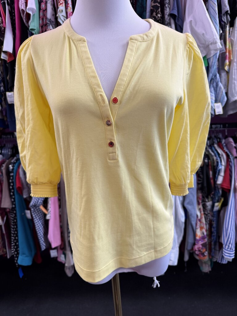 XS Lilly Pulitzer Ronson Knit Solid Top Puff Sleeve Notched Neckline