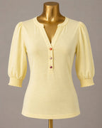 XS Lilly Pulitzer Ronson Knit Solid Top Puff Sleeve Notched Neckline