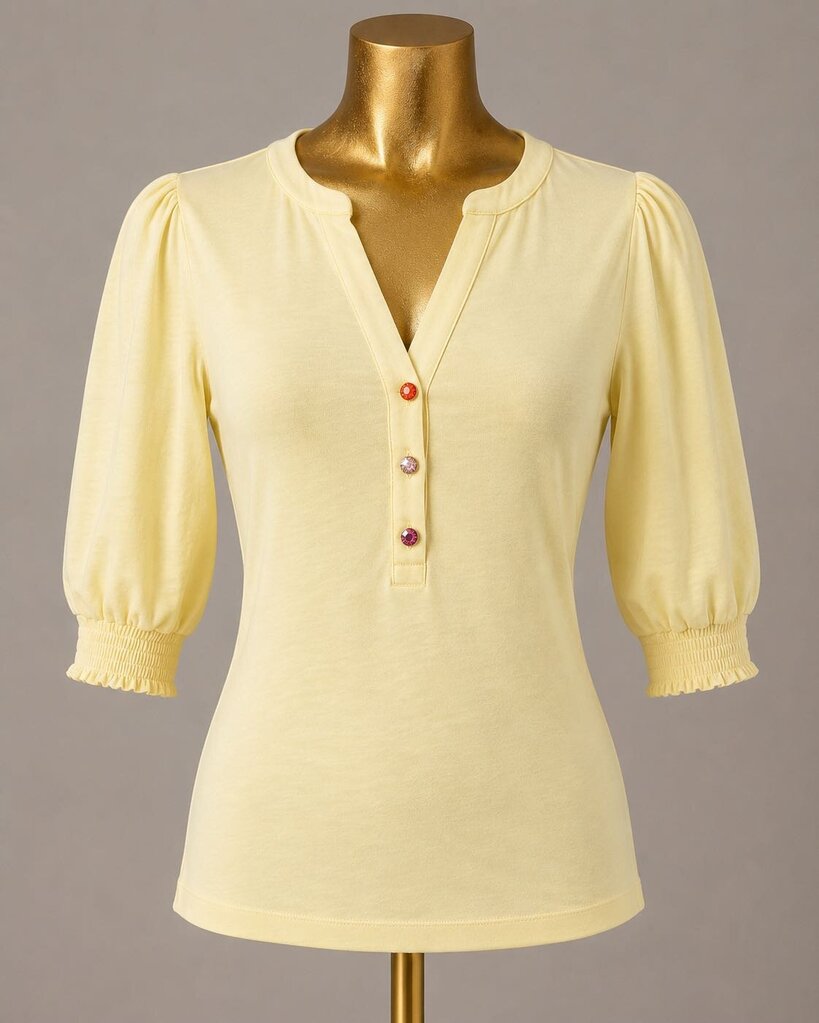 XS Lilly Pulitzer Ronson Knit Solid Top Puff Sleeve Notched Neckline