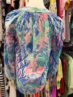 XXS Lilly Pulitzer L/S Elsa Silk Top Multi-Colored Floral Print Smocked Neck