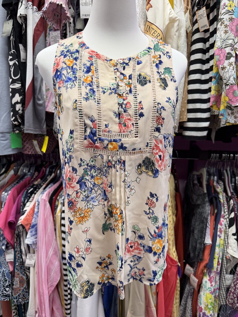 XS Anthropologie Floral 3/4 BF GreenHouse Tank Lader Lace Detail