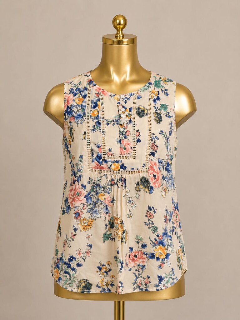 XS Anthropologie Floral 3/4 BF GreenHouse Tank Lader Lace Detail