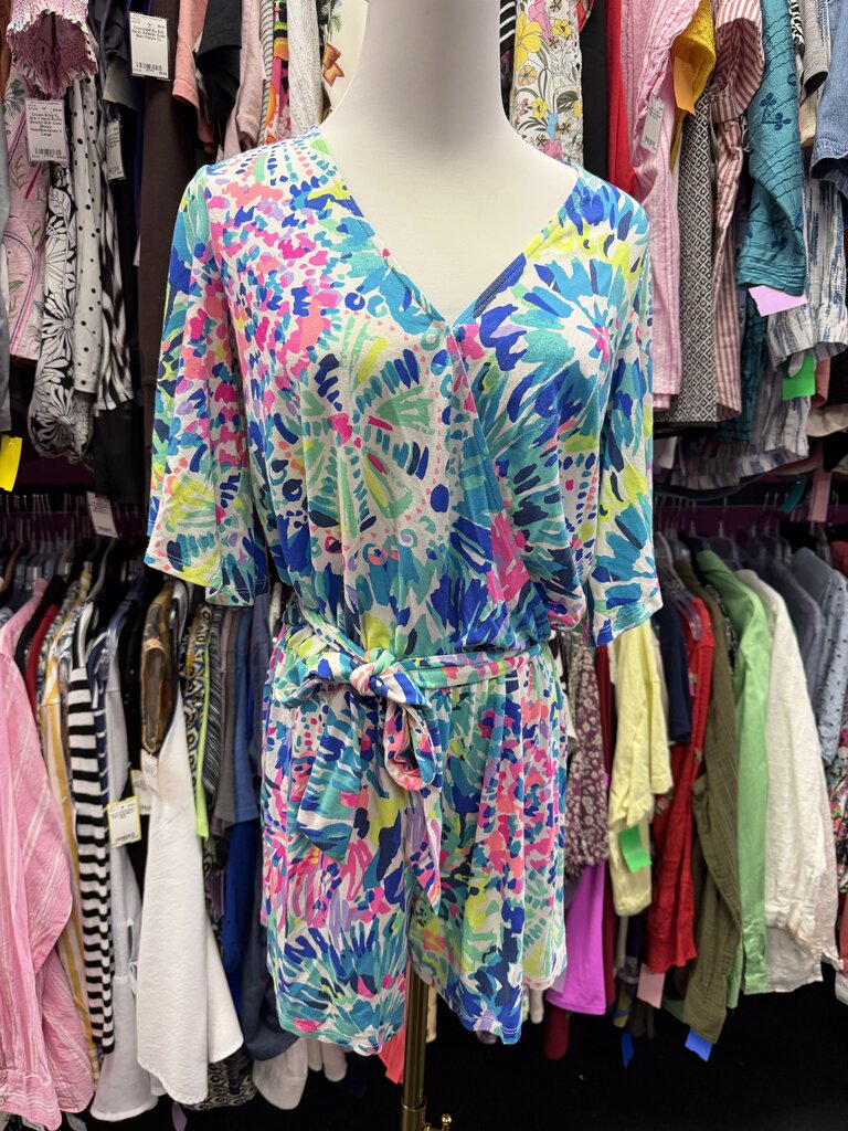 Sm Lilly Pulitzer S/S Madilyn Romper Wrap Style Vibrant Tye Look