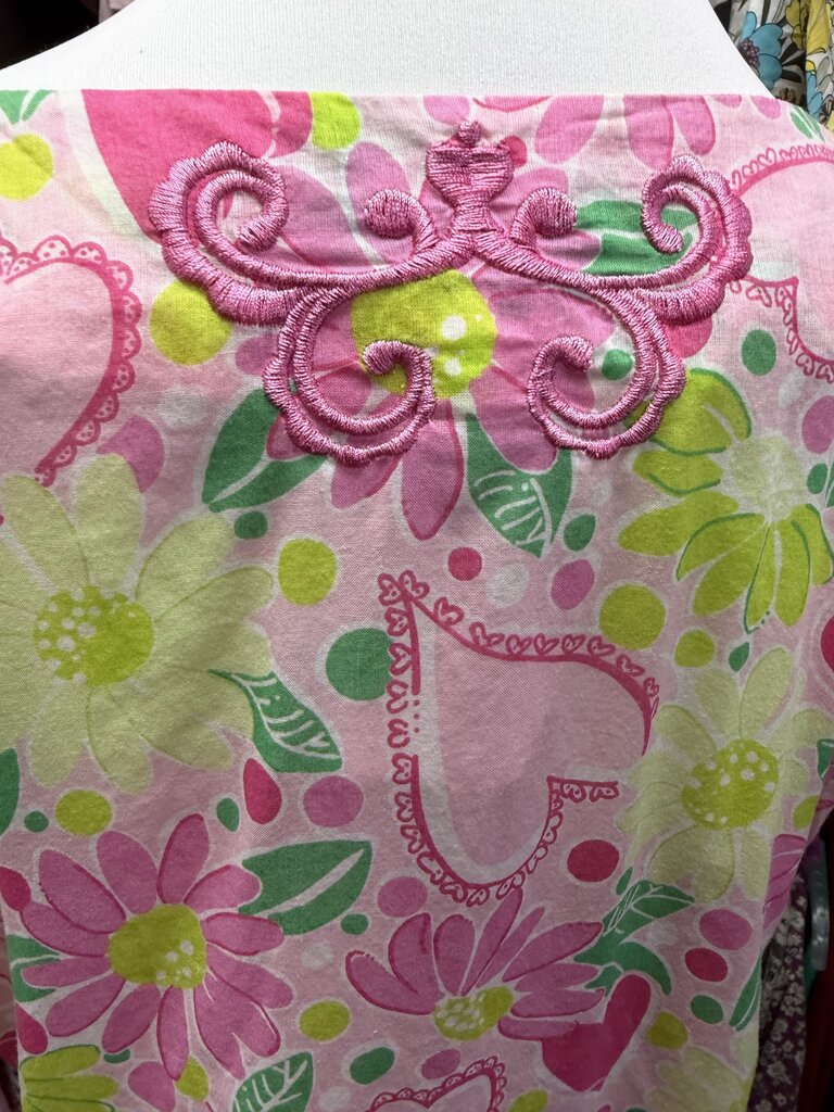SM Lilly Pulitzer VTG S/S Embroidered Cotton Floral Cinch Waist Cover Up Dress