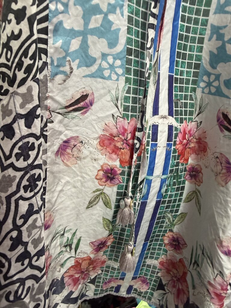 MD Johnny Was Silk Tunic Vibrant Patchwork Geometric Floral Pattern