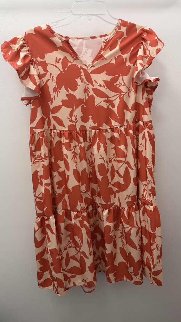LG C/S Floral Pleated Layered V Neck Dress